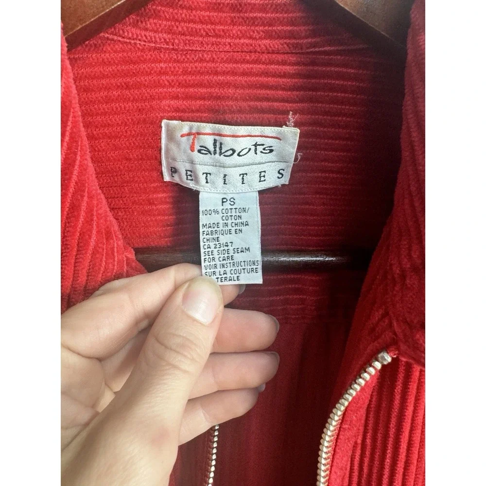 Talbots Red Corduroy 100% Cotton Zip Up Jacket Womens P Small EUC VTG 90s‎ Y2K